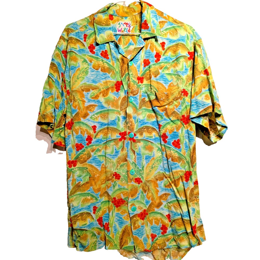 Jams World Shirt Mens S Tropical Hawaiian Aloha Button Up Short Sleeve Palm Tree